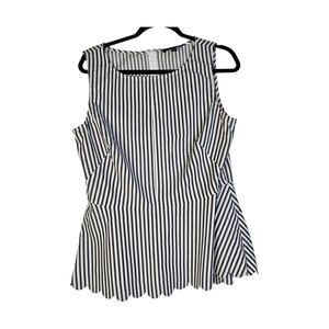 Banana Republic Size 12 Blk & White Striped Sleeveless Peplum Cotton Blouse